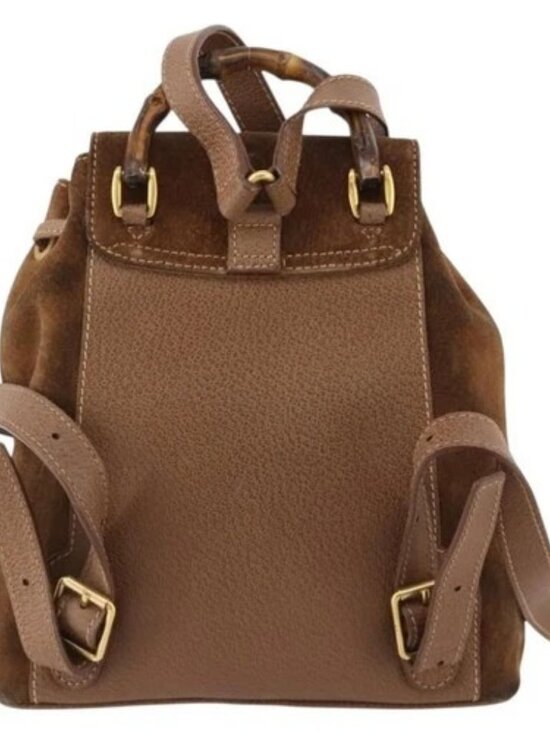 GUCCI Bamboo Backpack Suede Brown Gold 003 main image 8